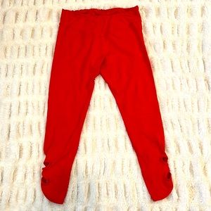 Red Yoga Pants with Flower Ankle Detail, 7/8 length